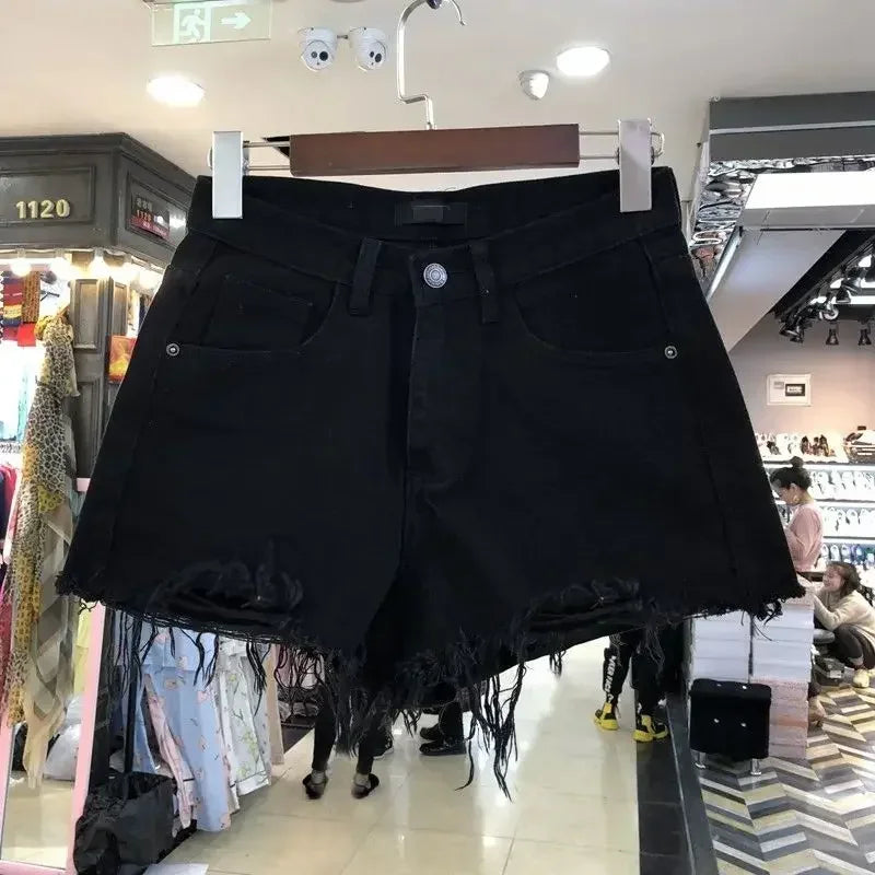 Shorts en denim Taille Haute Effet Déchiré Irrégulier