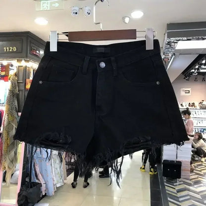 Shorts en denim Taille Haute Effet Déchiré Irrégulier
