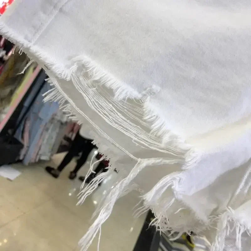 Shorts en denim Taille Haute Effet Déchiré Irrégulier