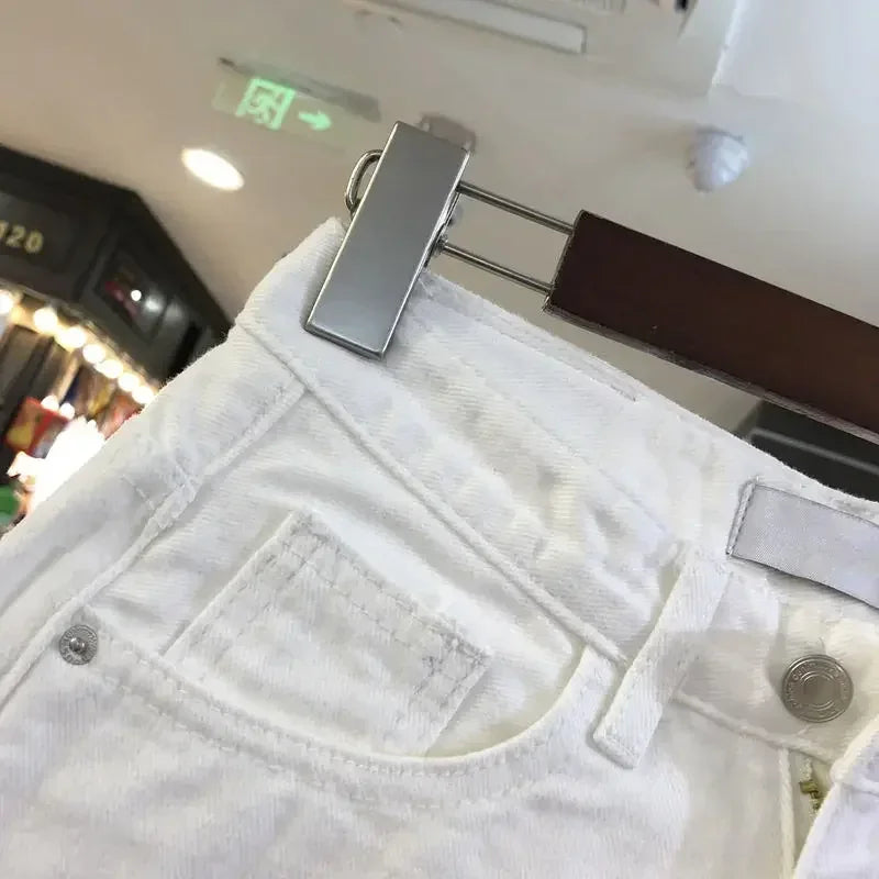 Shorts en denim Taille Haute Effet Déchiré Irrégulier