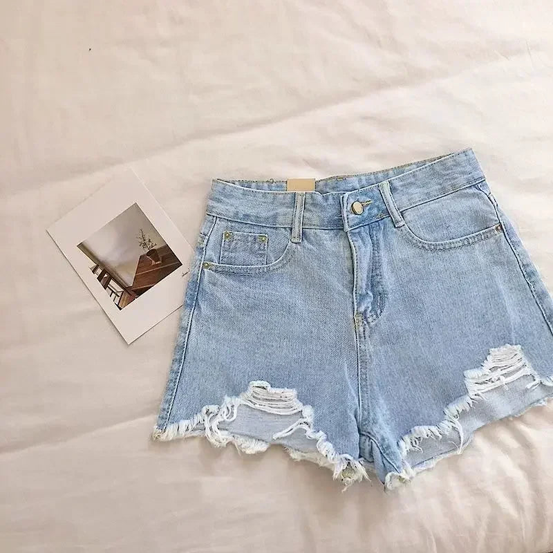 Shorts en denim Taille Haute Effet Déchiré Irrégulier