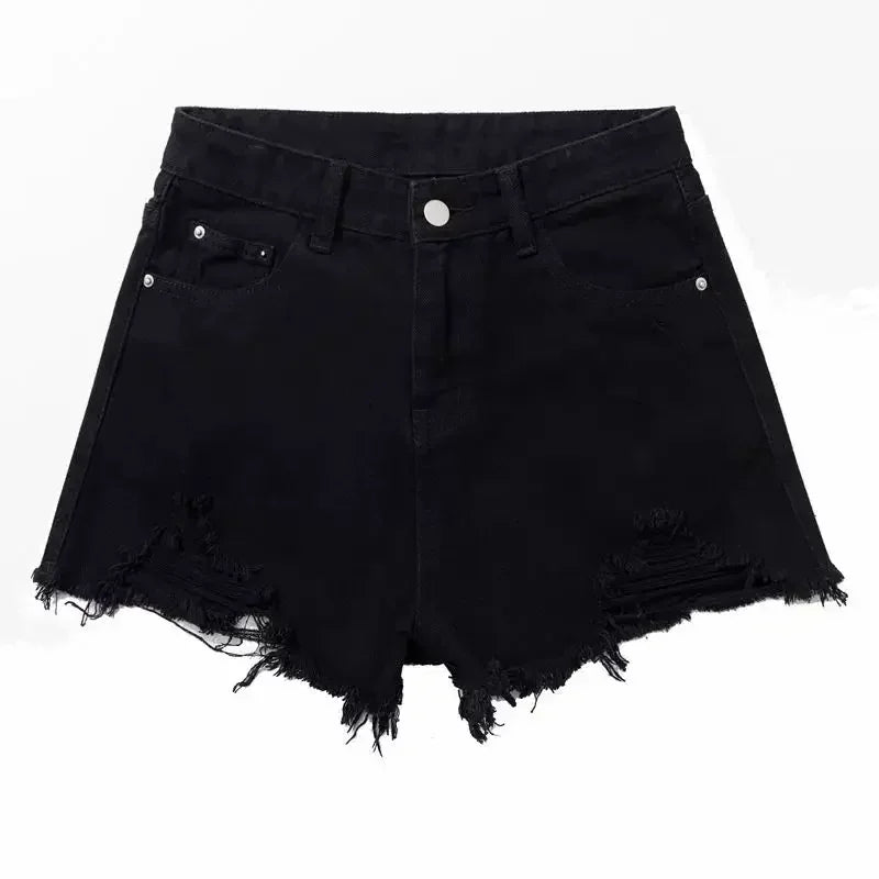 Shorts en denim Taille Haute Effet Déchiré Irrégulier