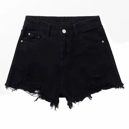 Shorts en denim Taille Haute Effet Déchiré Irrégulier