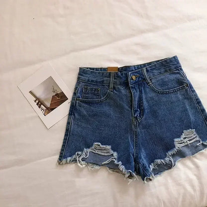 Shorts en denim Taille Haute Effet Déchiré Irrégulier