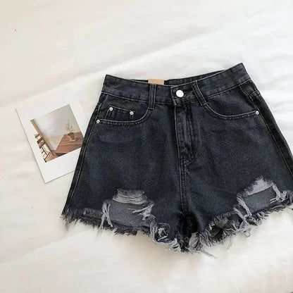 Shorts en denim Taille Haute Effet Déchiré Irrégulier