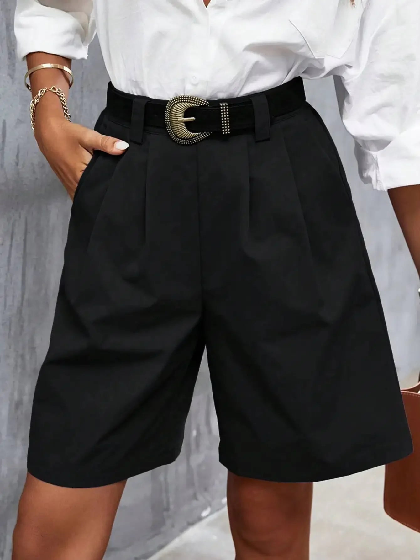 Shorts Taille Haute Décontractés en Polyester pour Printemps Été
