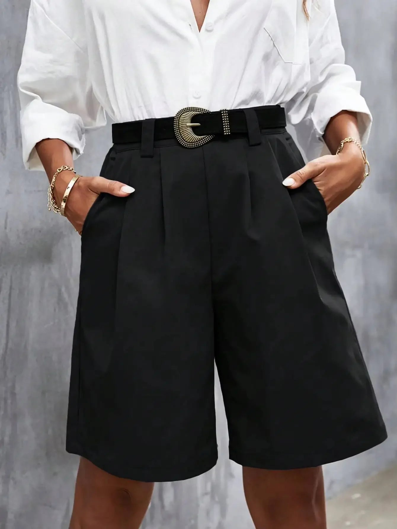 Shorts Taille Haute Décontractés en Polyester pour Printemps Été