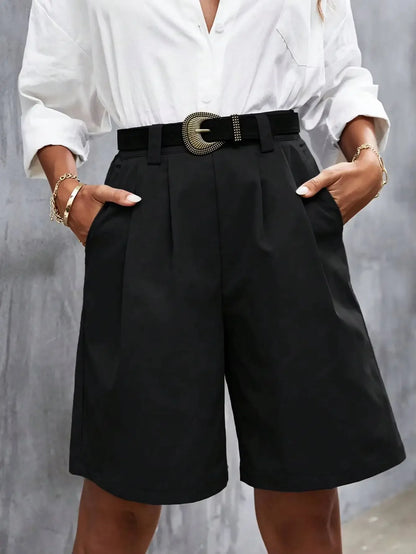 Shorts Taille Haute Décontractés en Polyester pour Printemps Été