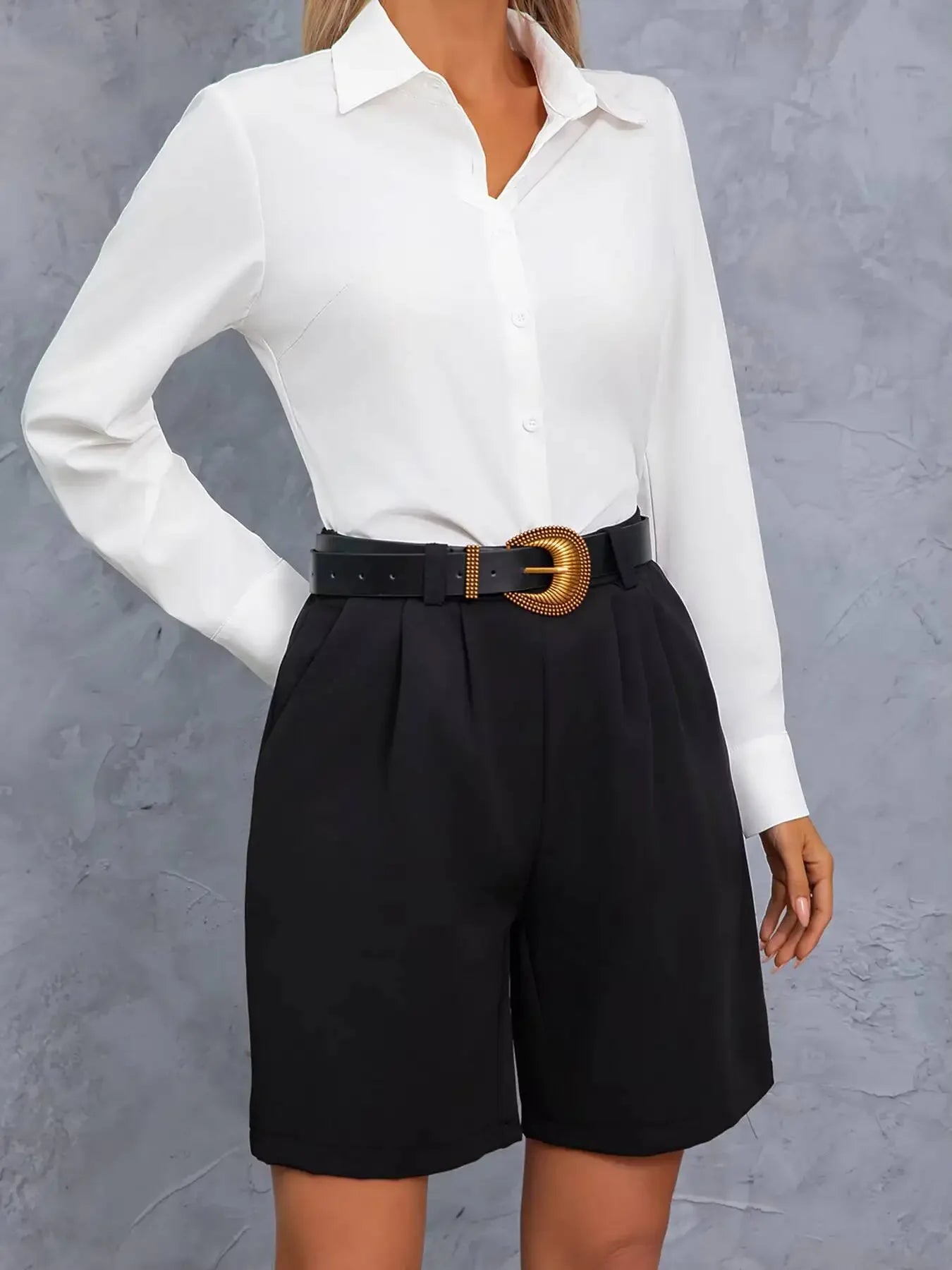 Shorts Taille Haute Décontractés en Polyester pour Printemps Été