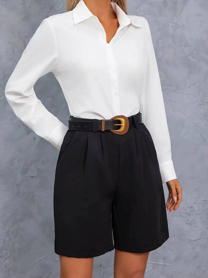 Shorts Taille Haute Décontractés en Polyester pour Printemps Été