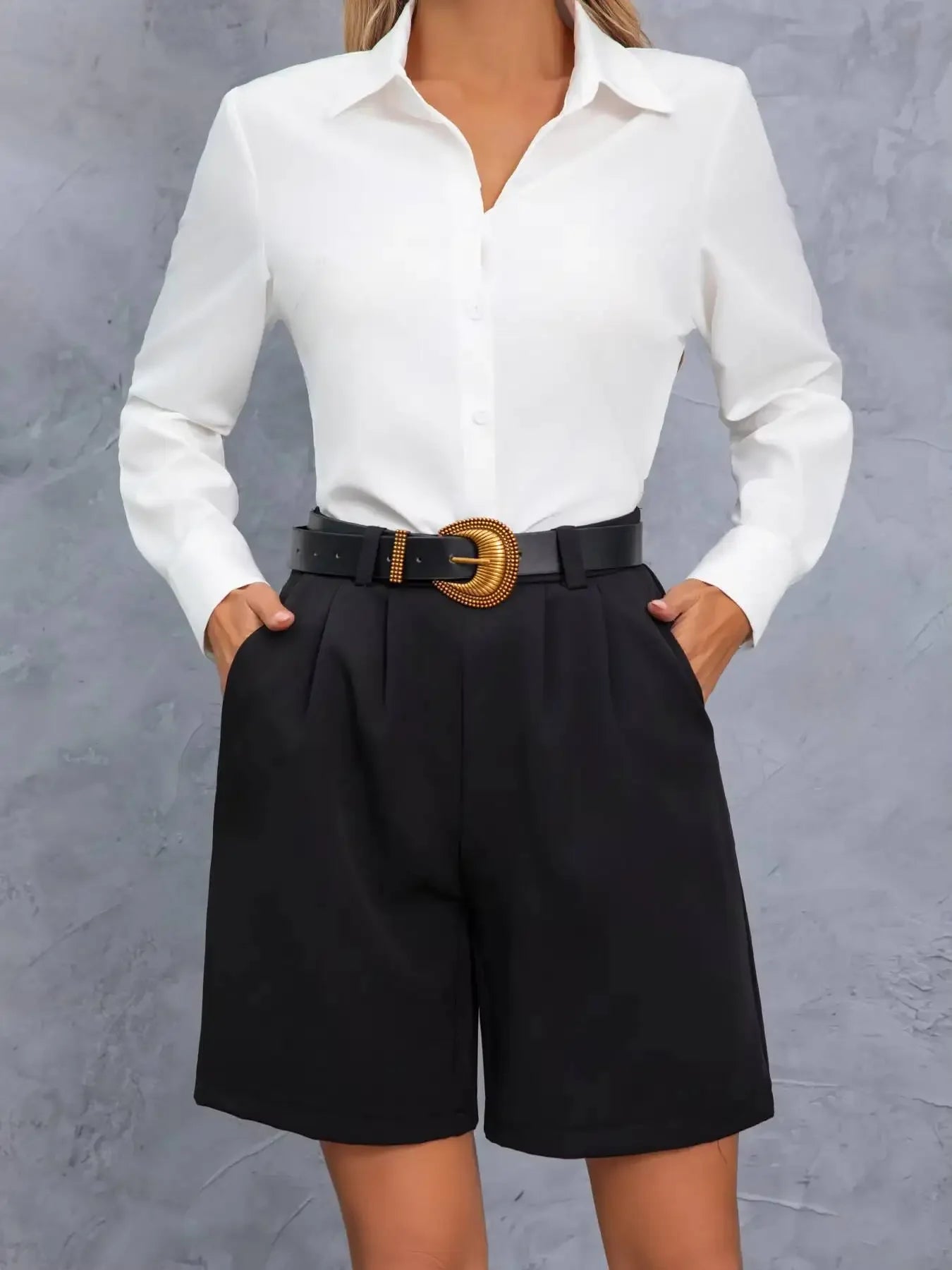 Shorts Taille Haute Décontractés en Polyester pour Printemps Été