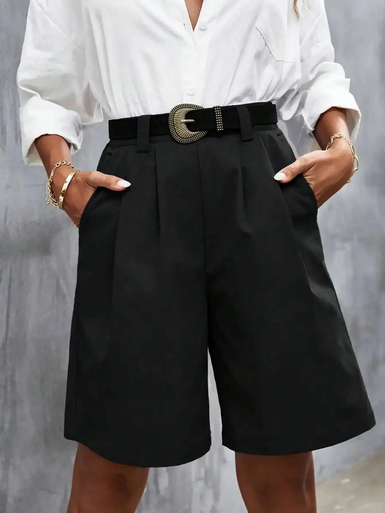 Shorts Taille Haute Décontractés en Polyester pour Printemps Été