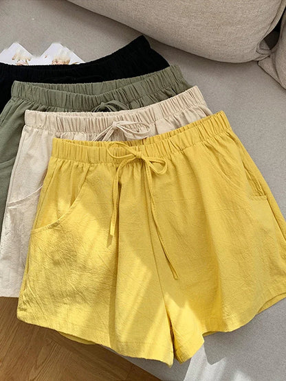 Shorts Taille Haute en Polyester Décontracté pour Femme