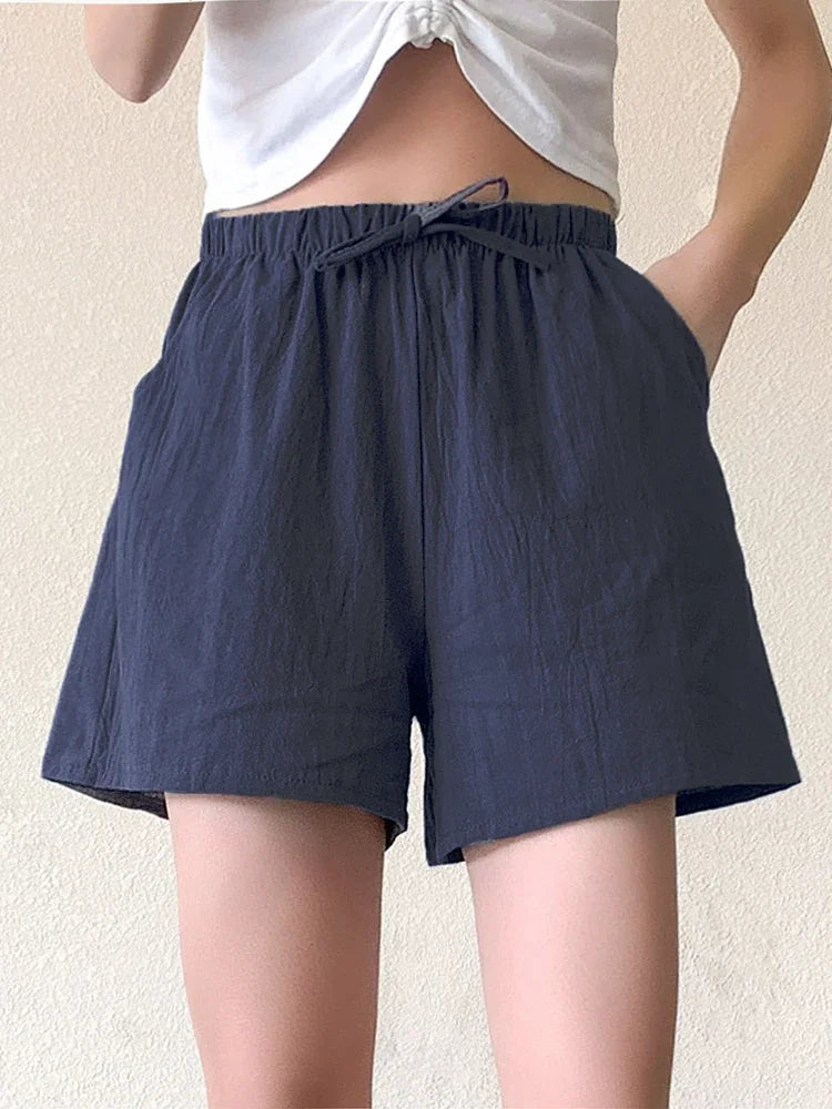 Shorts Taille Haute en Polyester Décontracté pour Femme