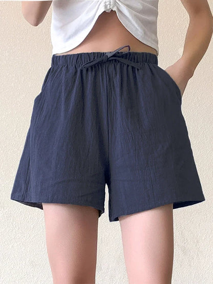 Shorts Taille Haute en Polyester Décontracté pour Femme