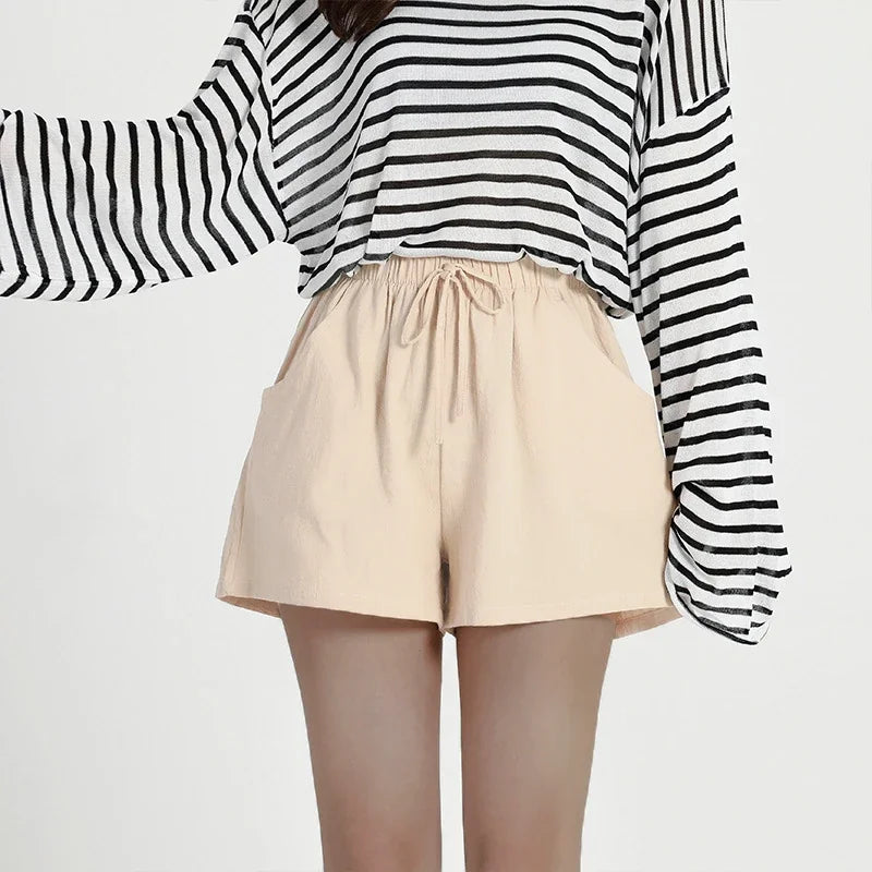 Shorts Taille Haute en Polyester Décontracté pour Femme