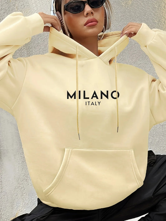 Sweat à Capuche Imprimé Alphabet Milano en Polyester Coupe Régulière