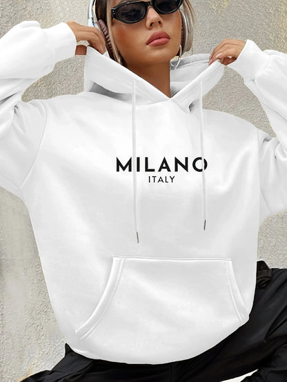 Sweat à Capuche Imprimé Alphabet Milano en Polyester Coupe Régulière