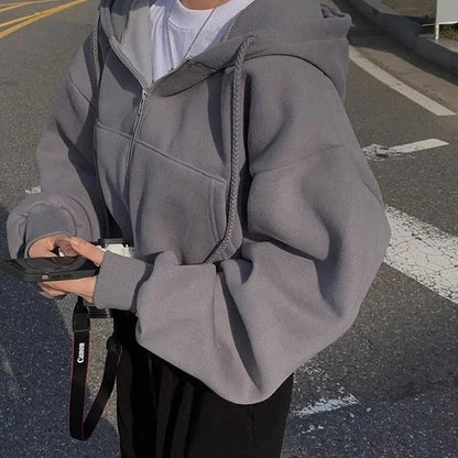 Sweat à Capuche Zippé Court Style Streetwear Femme