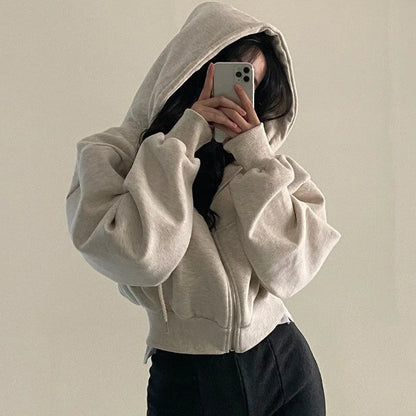 Sweat à Capuche Zippé Court Style Streetwear Femme