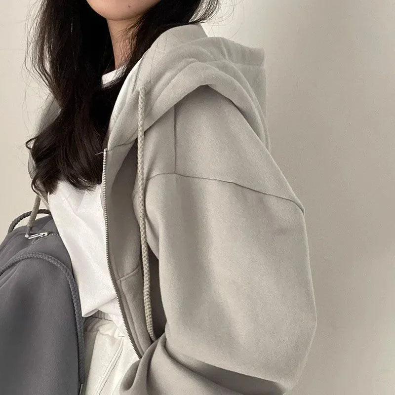 Sweat à Capuche Zippé Court Style Streetwear Femme