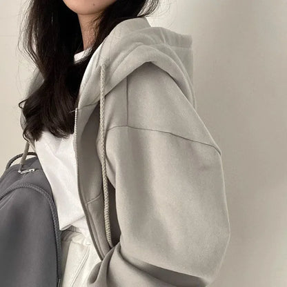 Sweat à Capuche Zippé Court Style Streetwear Femme