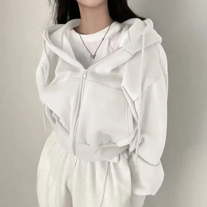 Sweat à Capuche Zippé Court Style Streetwear Femme
