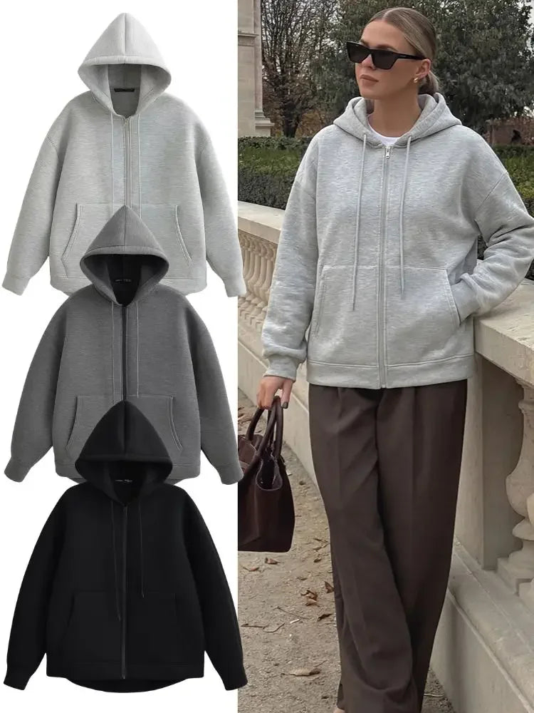 Veste à Capuche Zippée Femme Coupe Ample Polyester Streetwear