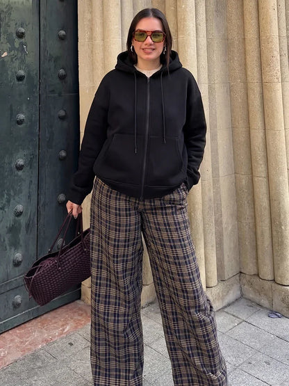 Veste à Capuche Zippée Femme Coupe Ample Polyester Streetwear