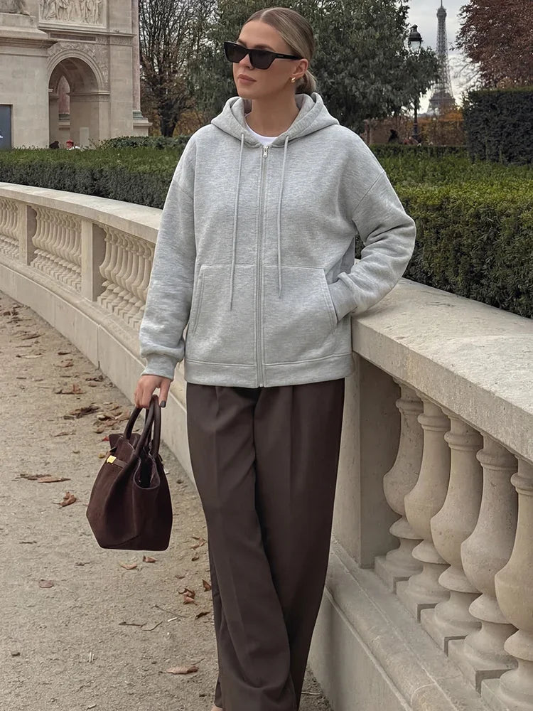 Veste à Capuche Zippée Femme Coupe Ample Polyester Streetwear